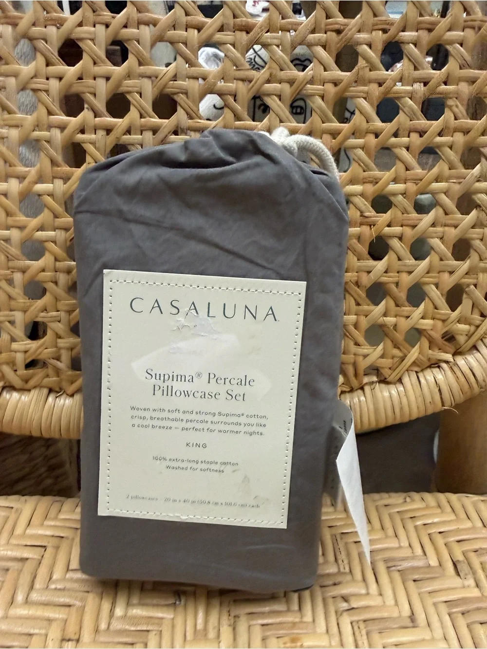 Casaluna Luxury Solid Gray Pillowcases -Supima Percale Cotton pillowcase set